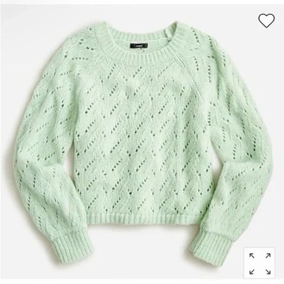 J.Crew Mint Green Pointelle Crewneck Chunky Open Knit Wool Blend Sweater XL NWT - Picture 1 of 7
